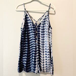 Altar'd State Navy and White Tie-Dye Strappy Boho Romper Button Front Size Small